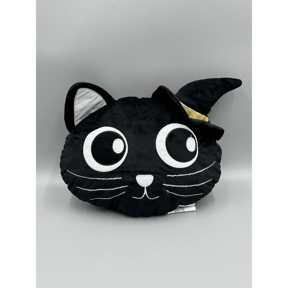 Walmart Halloween Witch Black Cat Face Shaped Throw Pillow Plush 10”